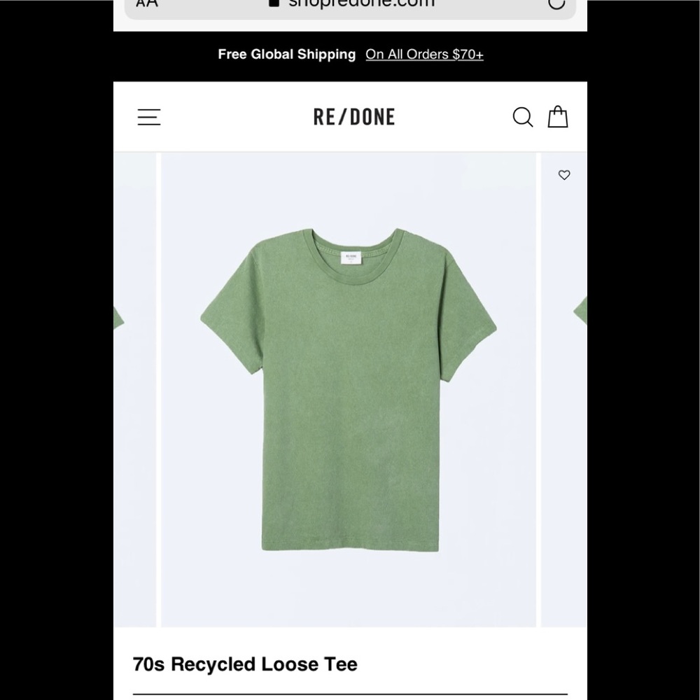 RE/DONE 70’s recycled Tee Natural Green 🌟
